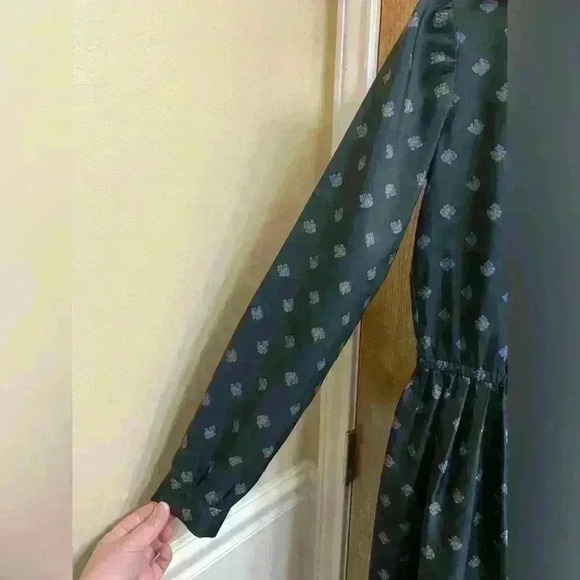 Vintage Black Collard Dress Paisley & Designs Elastic Waist Long Sleeve Button - Picture 2 of 10